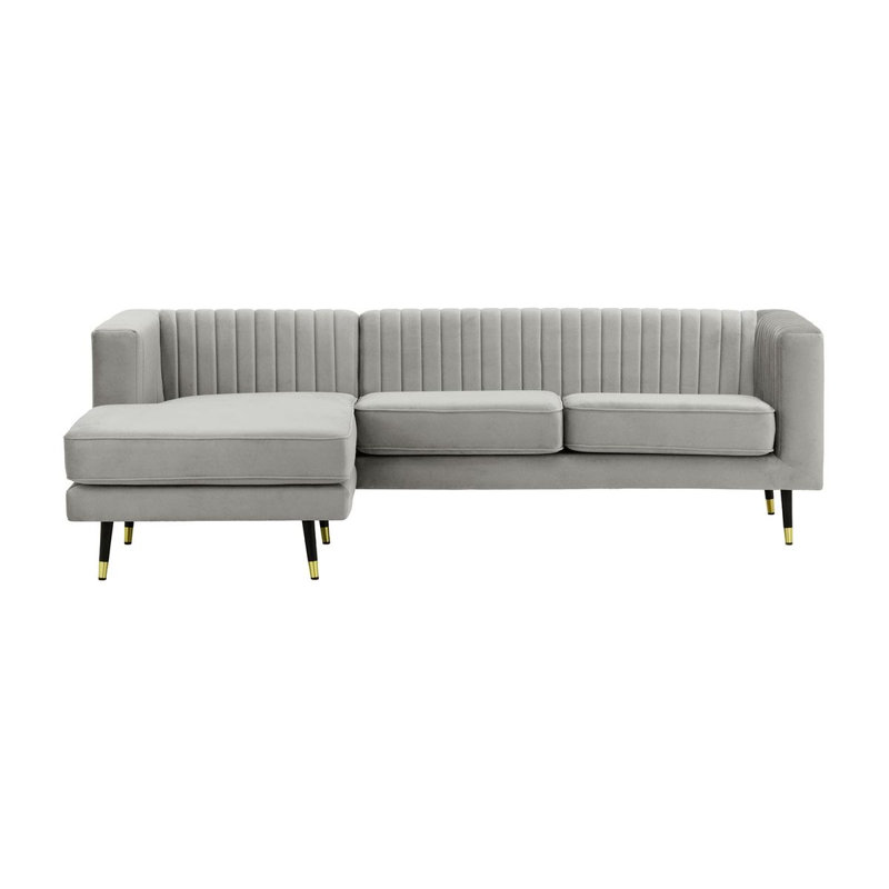Monaville 4 Seater Velvet Sofa & Chaise, Left Hand Facing, Grey