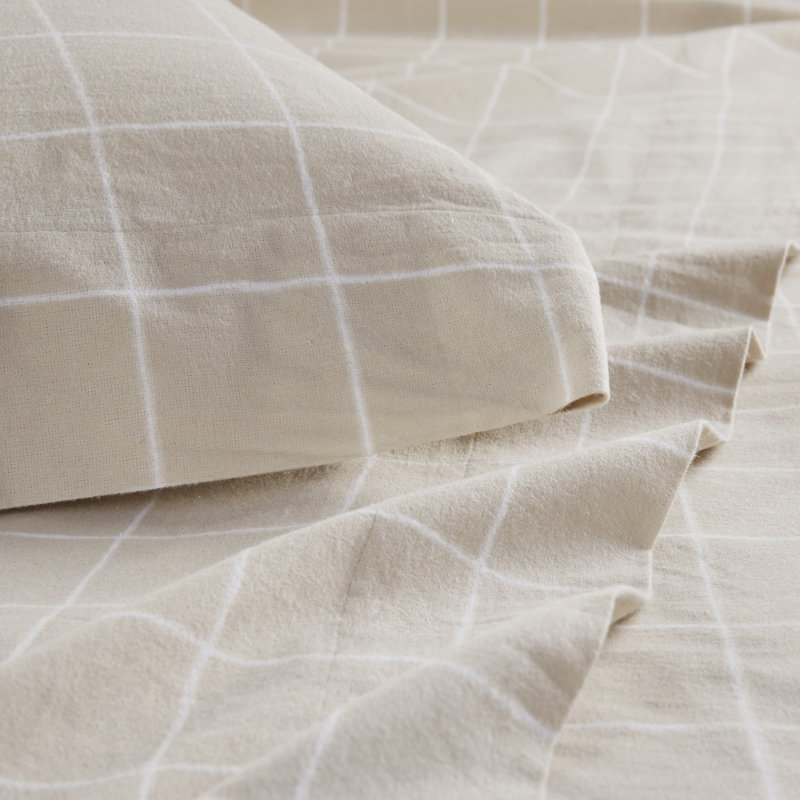 Ensemble de draps pour grand lit 4 pièces en flanelle de coton beige surdimensionné 100% coton, Panneau de fenêtre gris