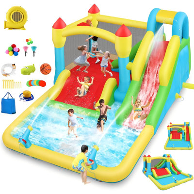 15.58' X 12' Bounce House With 3 Slide And Air Blower, Bounce House For Kids Indoor Outdoor With Pool, Water Cannon, Climbing Wall, Basketball Hoop, Boxing