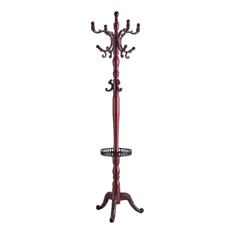 Solid Wood Hanger Coat and Hat Rack with Key Tray, Walnut