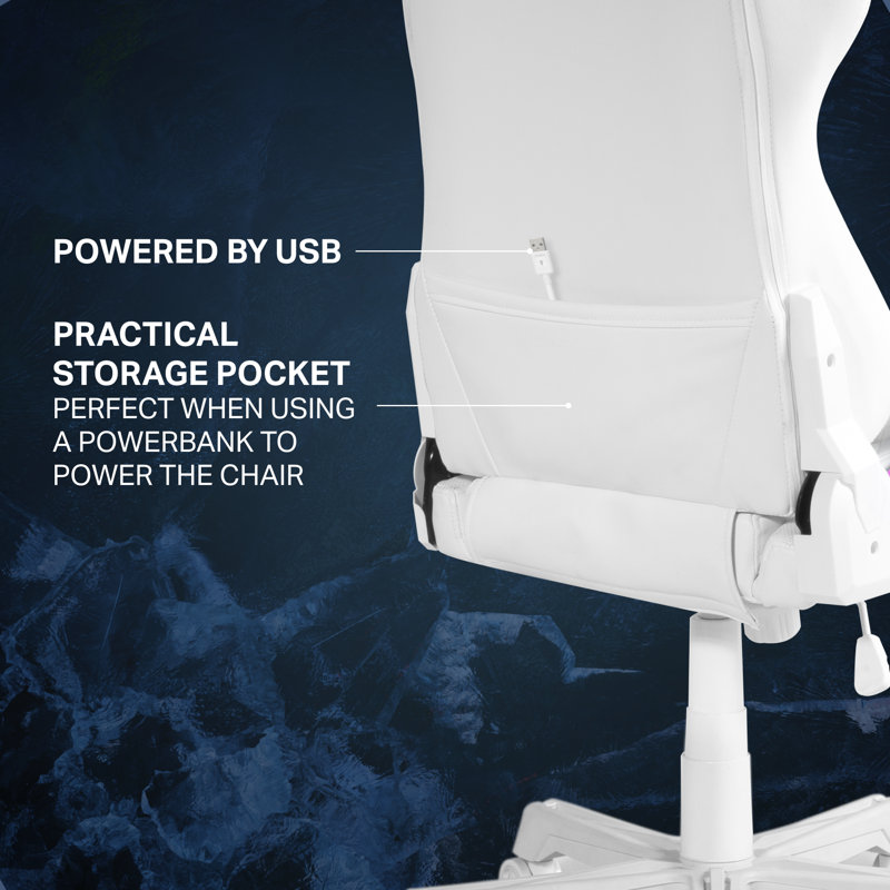 Deltaco Gaming GAM-080 Series Adjustable Reclining Ergonomic Swiveling PC & Racing Game Chair, White
