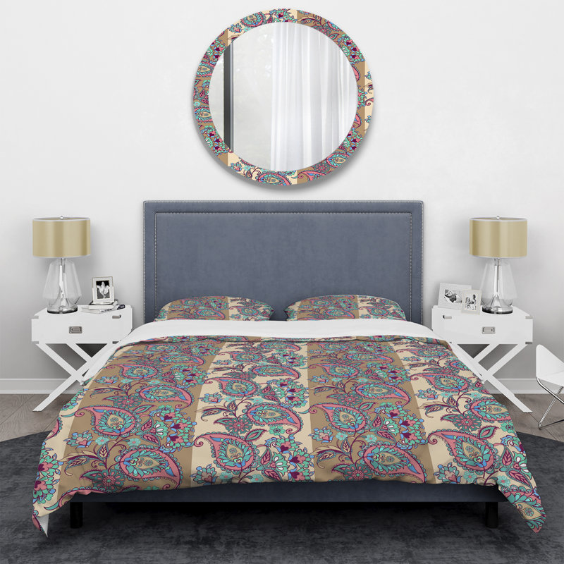 Ensemble de housse de couette en microfibre brun / bleu / rose 2 pièces, Housse de couette pour lit simple + 1 taie décora