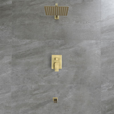 10 Inch Wall Mounted Shower System With Waterfall Tub Spout Single Handle Shower Faucet Set Brass High Pressure Shower Trim Kit With Rough-In Valve