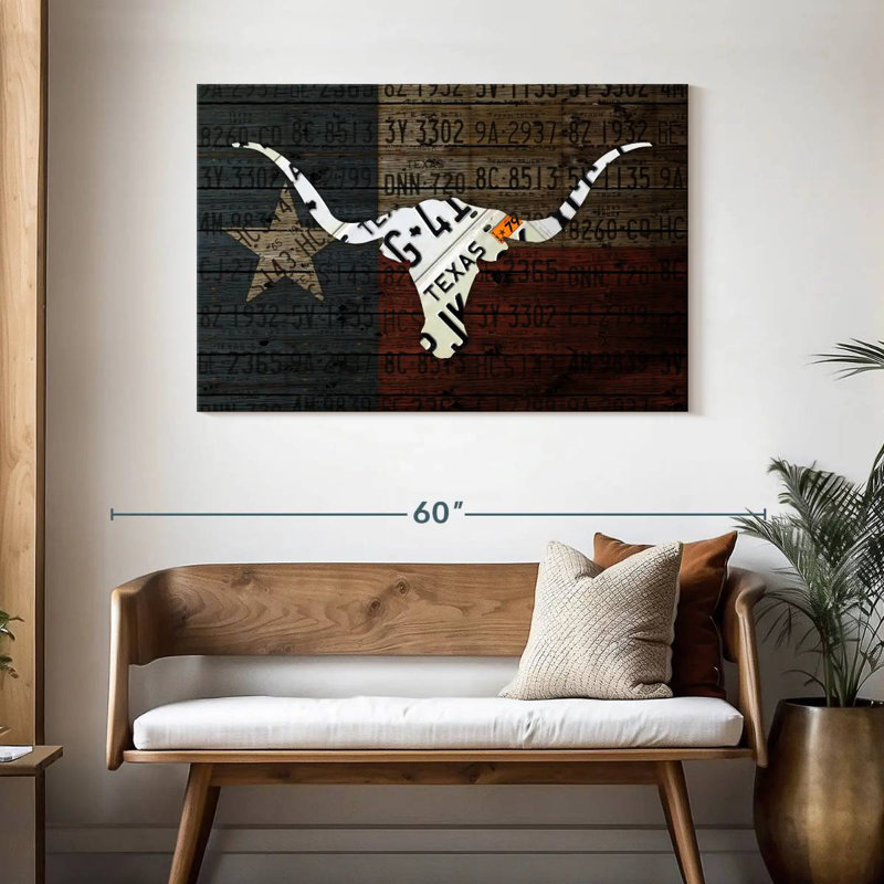 Art de Longhorn avec drapeau, H 30 po x l 45 po