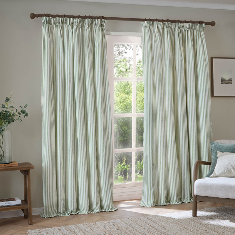 Hebden 100% Cotton Blackout Curtain Panel Pair, 229cm Width x 183cm Drop, Light Green