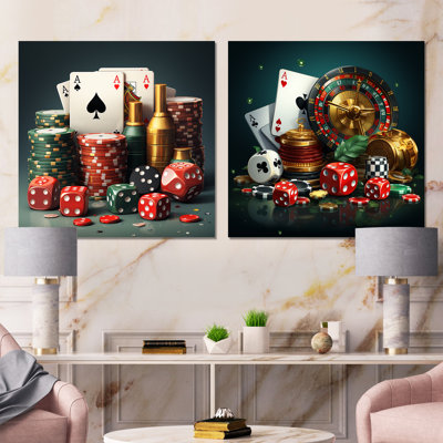 Casino Gambling Icons Poker I - Casinos / Race Tracks Wall Art Living Room Set Of 2