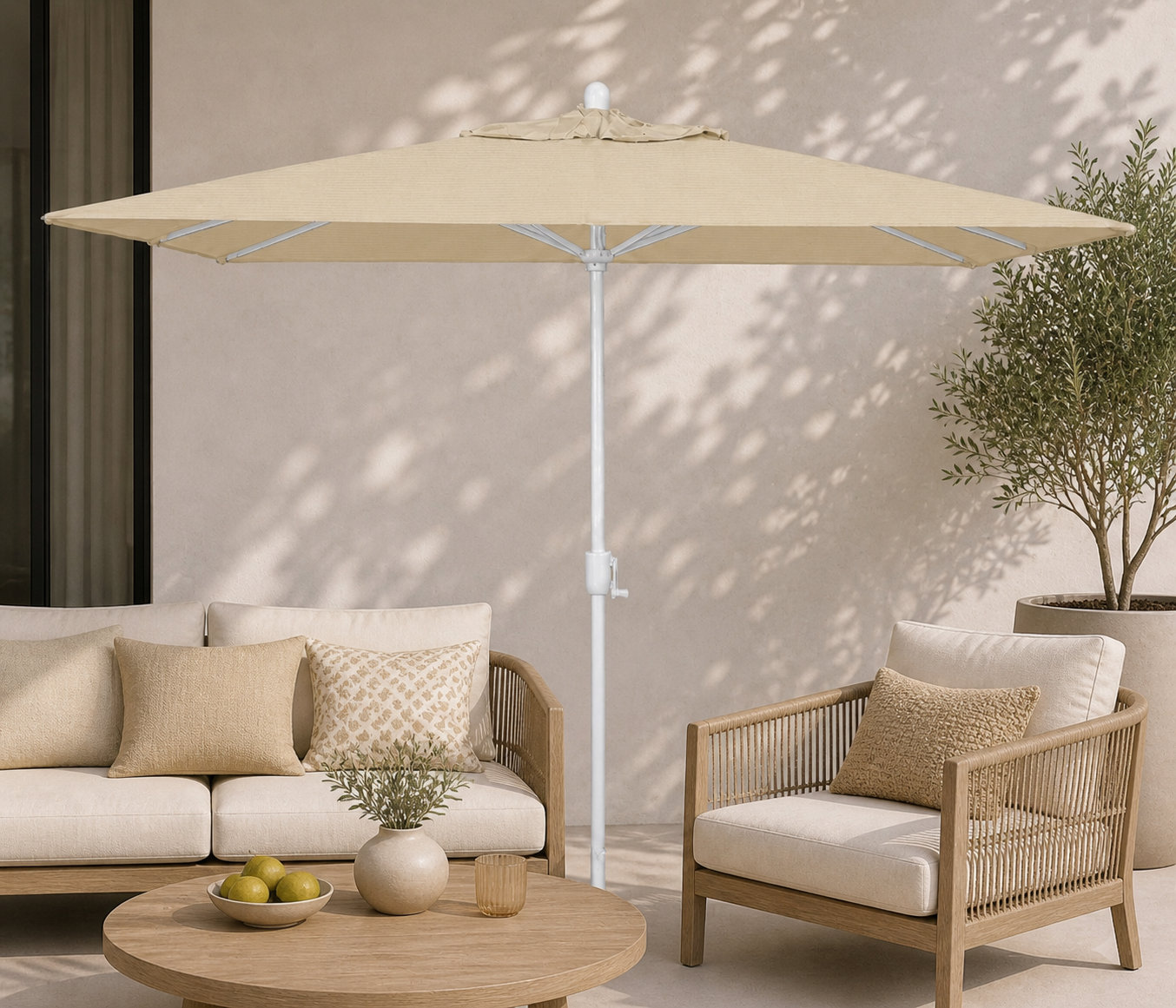 Olivier 116.7'' Outdoor Umbrella, Antique Beige Sunbrella® Canvas, White Sand