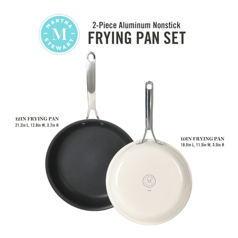Cream and Black Aluminum Nonstick 2-Piece Fry Pan Set