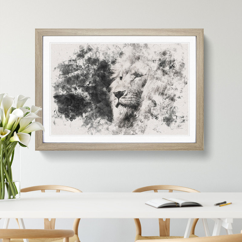 Portrait of a Proud Lion - Framed Print, 45cm H x 63cm W x 2cm D, Oak Framed