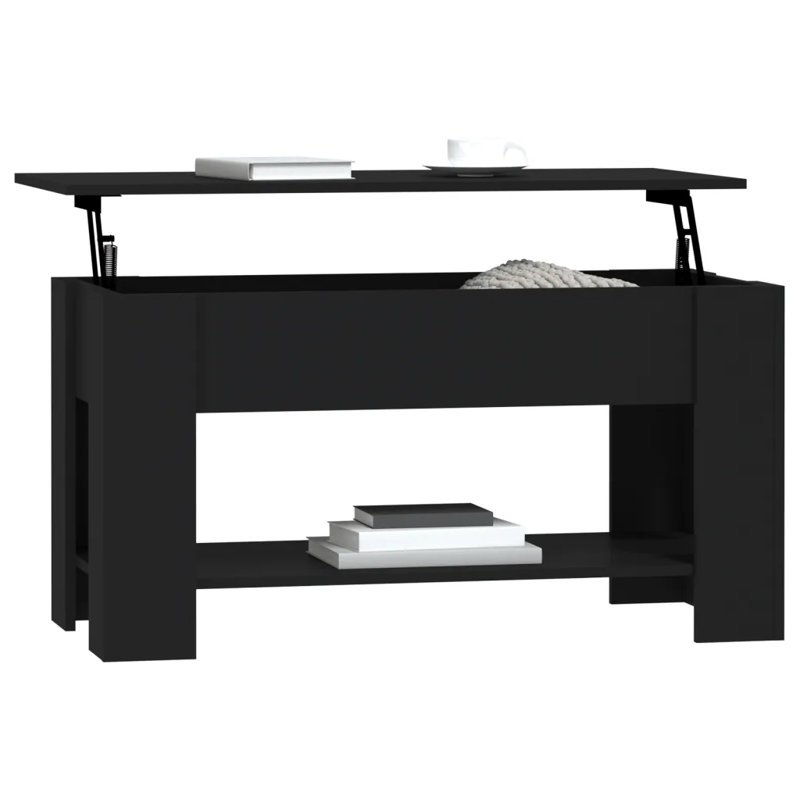 Huso Lift Top Four Leg Coffee Table with Storage, Black