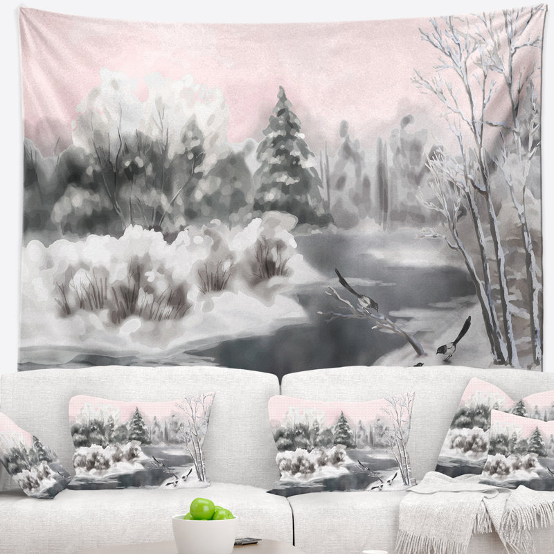 Tapisserie de vecteur aquarelle gris hiver Landscape, H 32 po x l 39 po