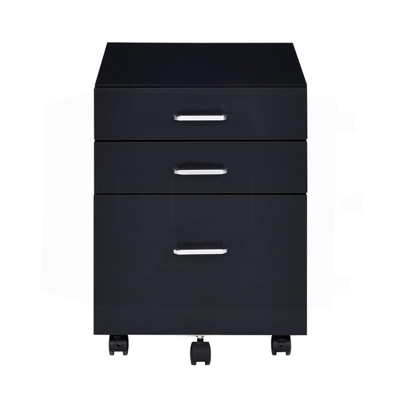 Rectangular Mobile Cabinet With 3 Drawers, Black And Chrome