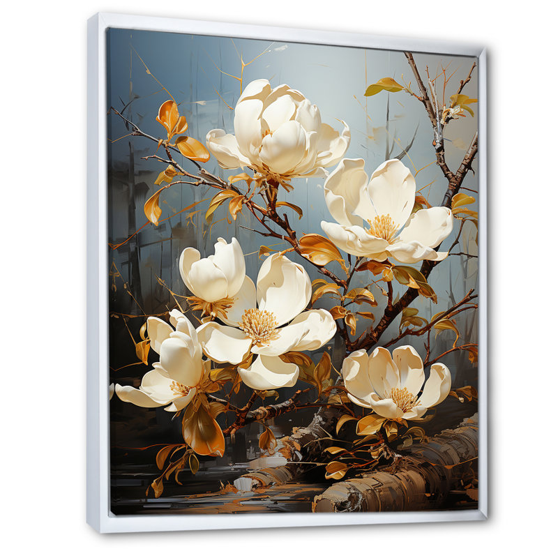 Golden Magnolias Splendor I sur impression sur toile, Cadre flottant blanc, 44" H x 34" W