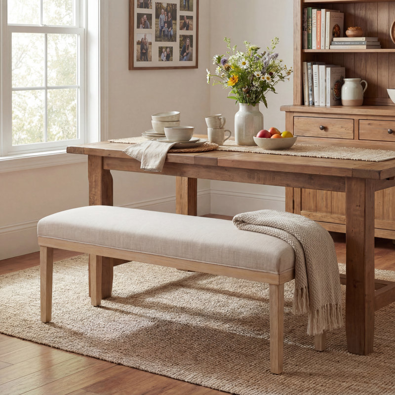 53" Modern Dining Chairs Bench, Fabric Upholstered Seat with Solid Wood Frame for Kitchen Table, Breakfast Nook and Cafe, Beige