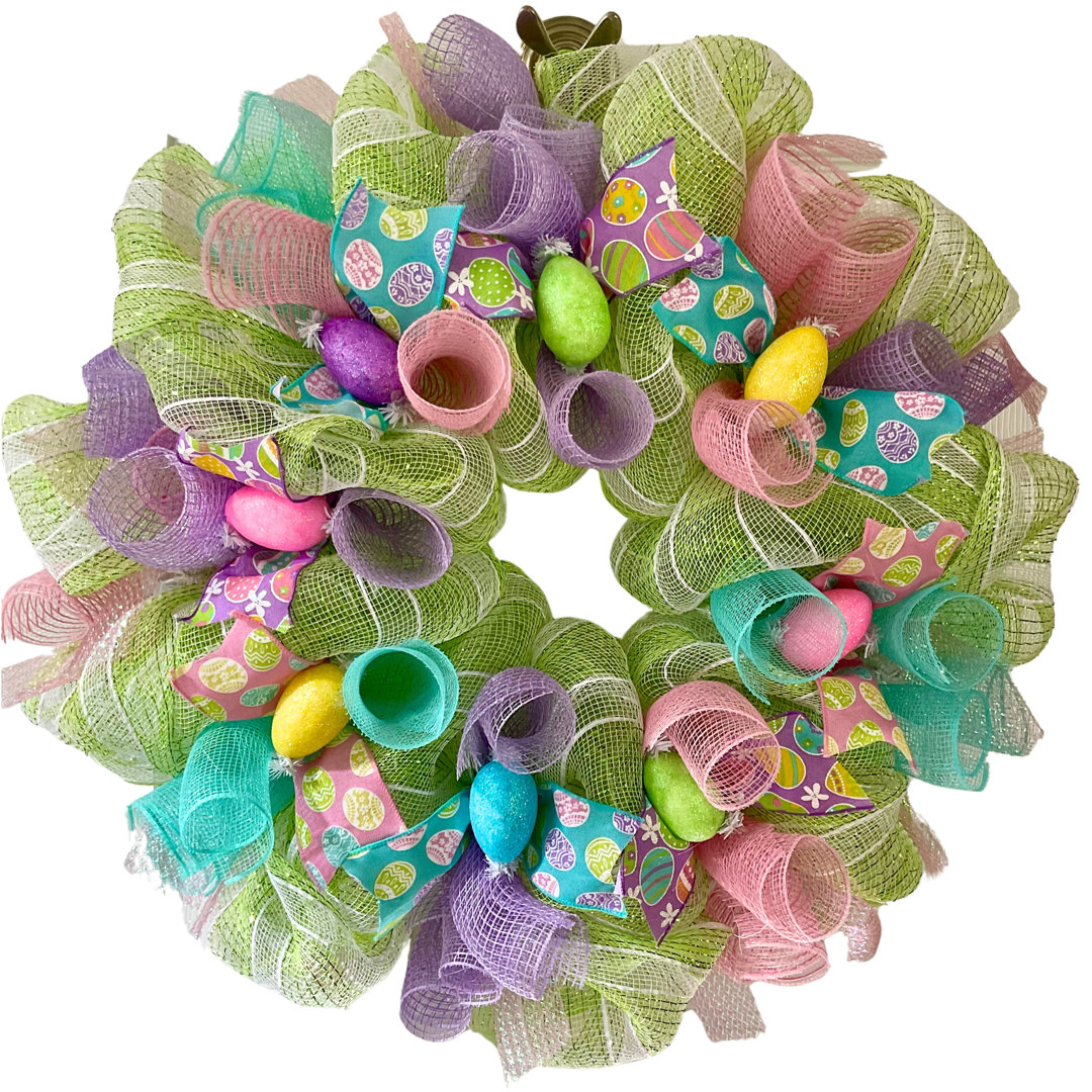 Pastel Egg Ribbon 24" Deco Mesh Wreath The Holiday Aisle®