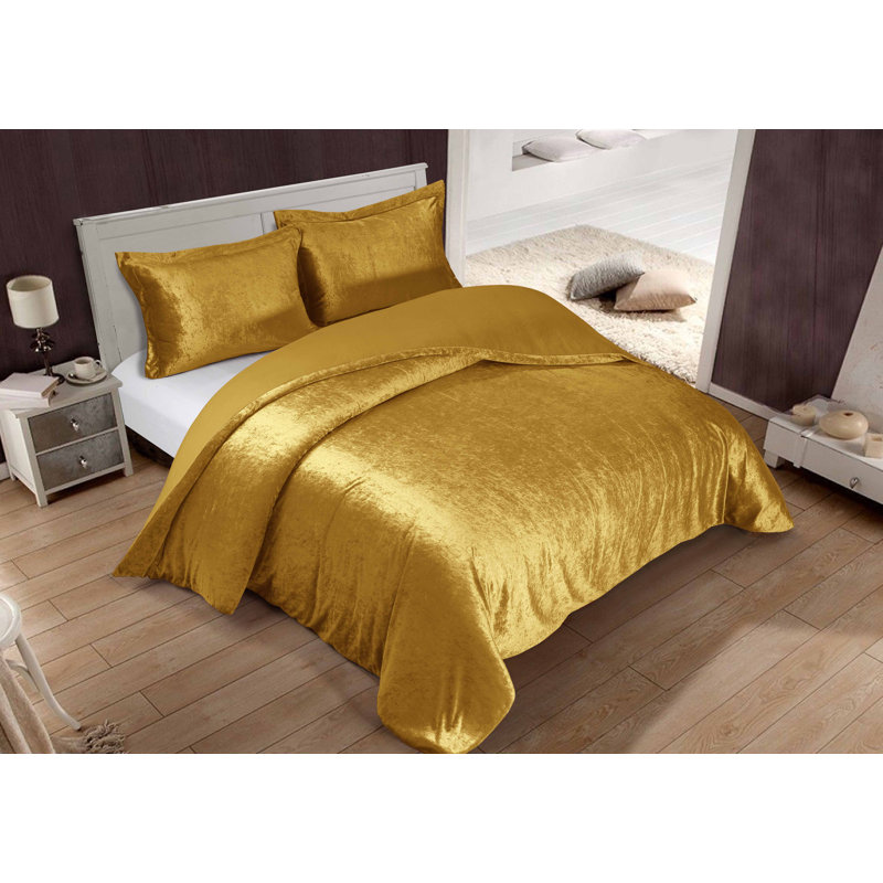Microfiber 3 Piece Duvet Cover Set, Double Queen, Gold