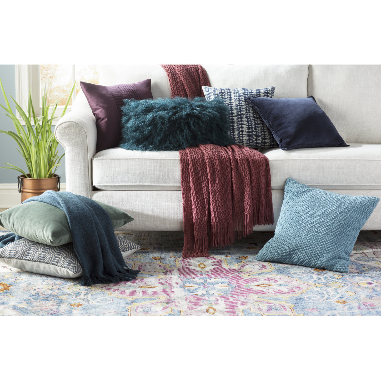 Iyana Wool Lumbar Throw Pillow, Teal, 12"H x 20"W