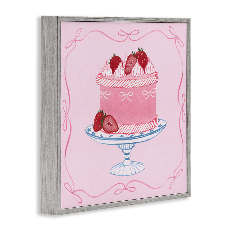 Giclée encadrée de gâteau rose aux fraises, design par Grace Popp, H 12 po x l 12 po, Estampe numérique Farmhouse