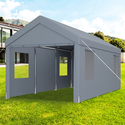 Heavy Duty Carport 10X20, With Canopy & 2 Doors, 4 Vent Windows, Grey For Outdoor Protection 10' X 20' Garage Build, Vehicles