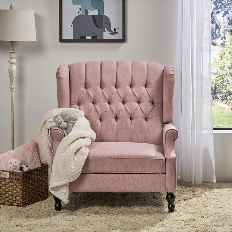 Fauteuil inclinable à oreilles surdimensionné luxueux en tissu capitonné à finition rose pour le salon, Rose