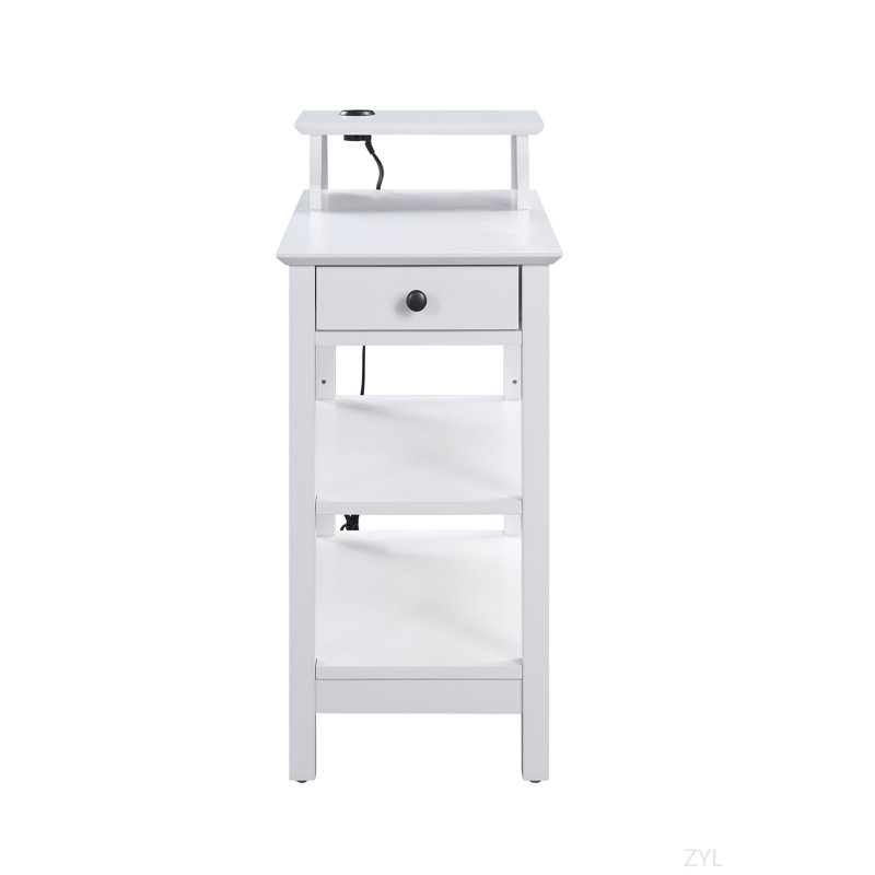 White Finish Accent Table W/USB
