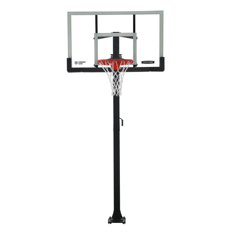 Lifetime Height Adjustable Bolt Down Basketball Hoop (54" Tempered Glass Backboard), 148" x 60" x 67"