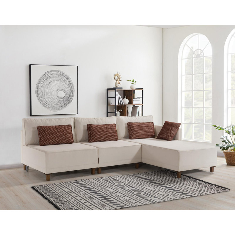 Natajah 3 Seater Sofa & Chaise, Beige, Left Hand Facing, 110cm H x 195cm W x 130cm D
