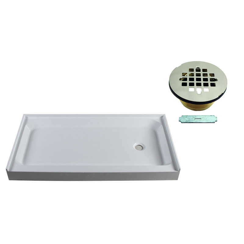 60'' W 34'' D Rectangular Single Shower Base, Satin Nickel