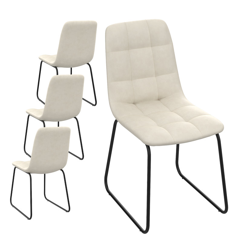 Dining Side Chairs with Faux Leather Seat and Black Metal Base,Upholstered Chairs Set of 4, Beige
