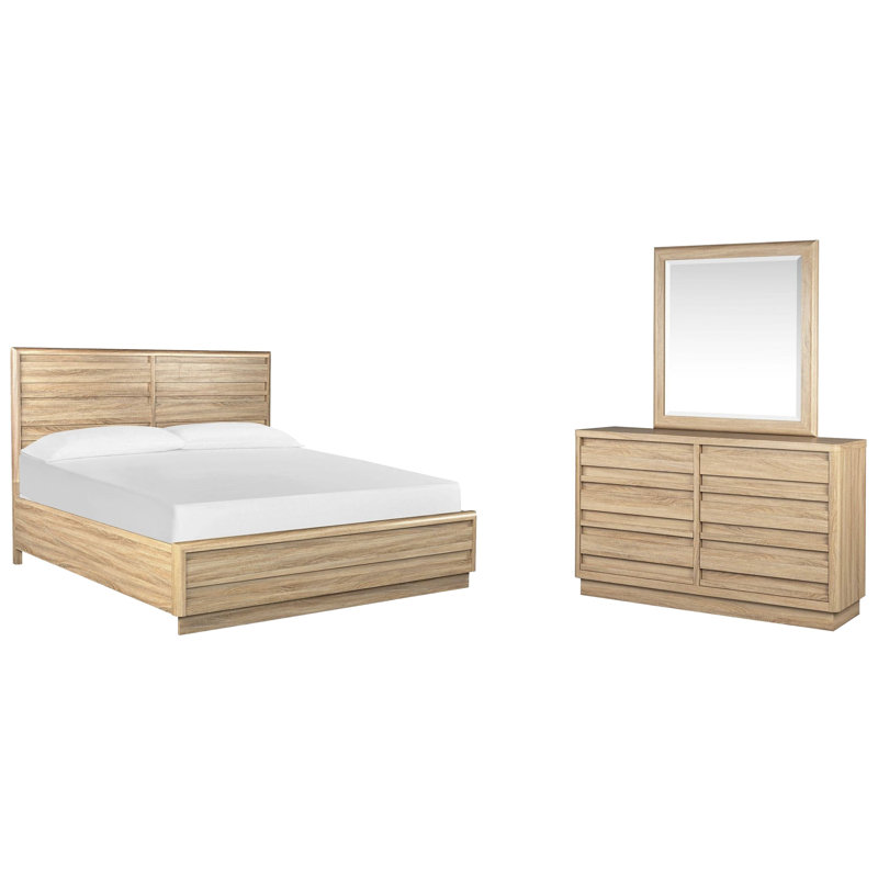 Très grand lit à panneaux et commode double avec miroir Portrait Headen, Très grand