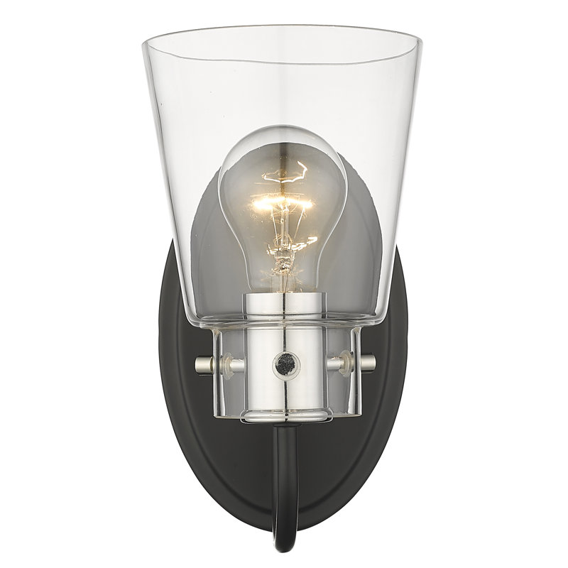 Meuble-lavabo 5 lumières noir mat et nickel poli 5 po avec verre transparent., Noir mat / Nickel poli