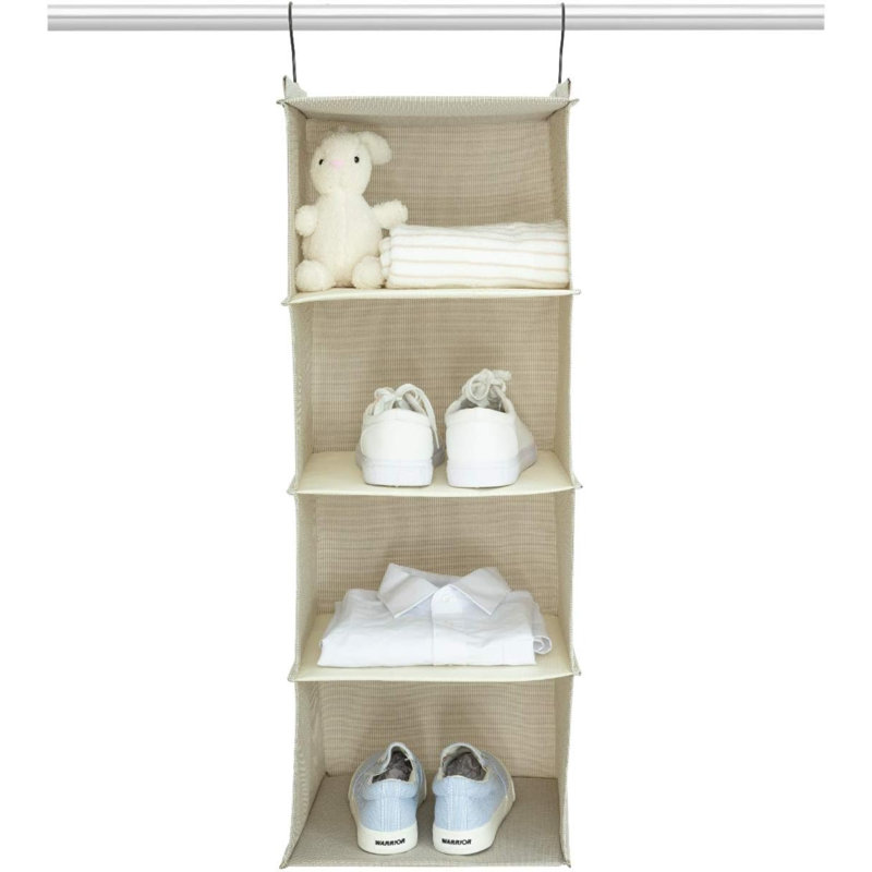 Hanging Closet Organizer For Clothes Sweaters Advanced Cloth 4 Shelves Hanging Wardrobe Storage Shelves, Beige Check Washable(31.5 Inch)