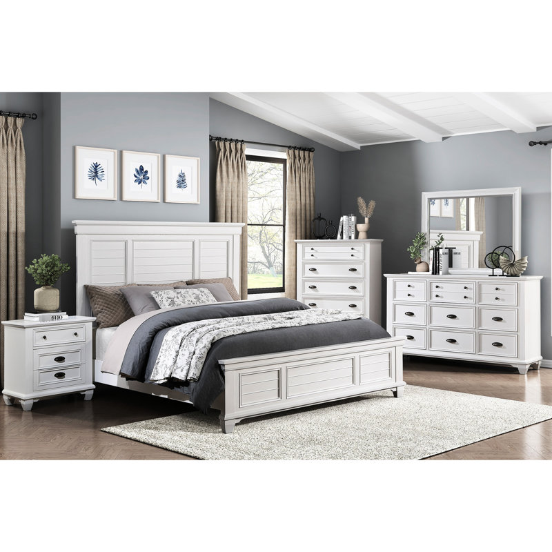 Table de chevet à deux tiroirs en blanc - Chambre à coucher 2 en bois traditionnel pour un rangement efficace