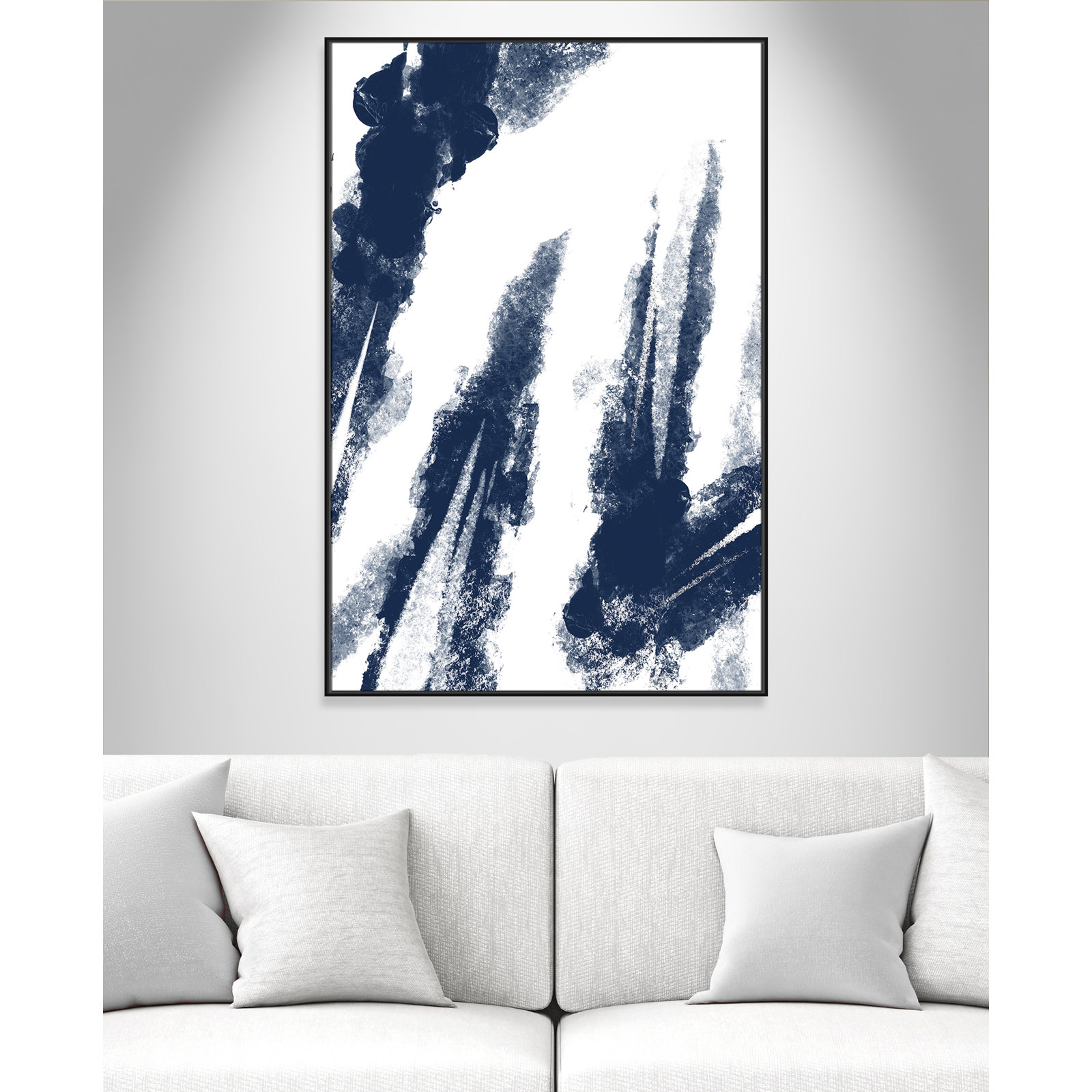 Ferne "Navy Striking Seams 2" Print, Black Framed Canvas, 61.5" H x 41.5" W x 2" D