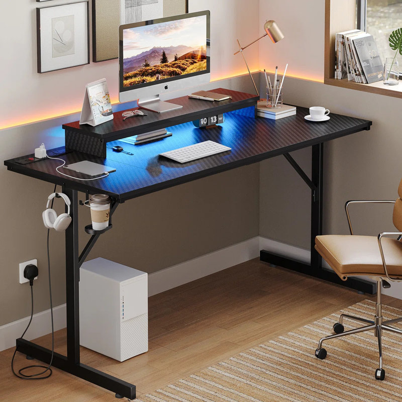 Bueche Metal Base Computer Desk, Black
