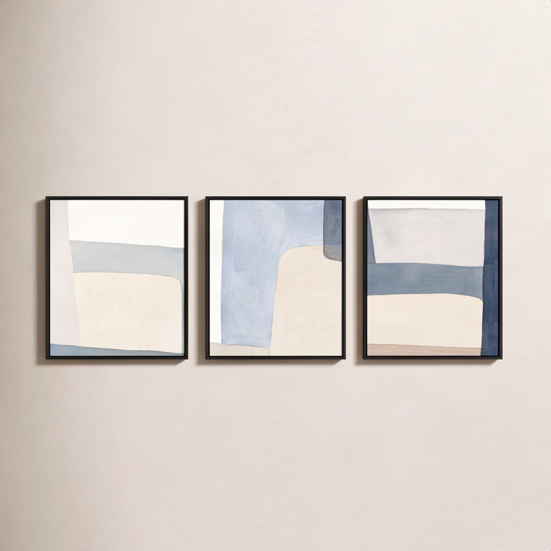 Grey Hue Set Of 3 by Julia Balfour, 50" H x 120" W, Picture Framed Canvas, White