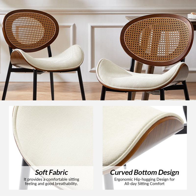 Pateley Mid-Century Modern Rattan Dining Chair Set, 3, Ivory