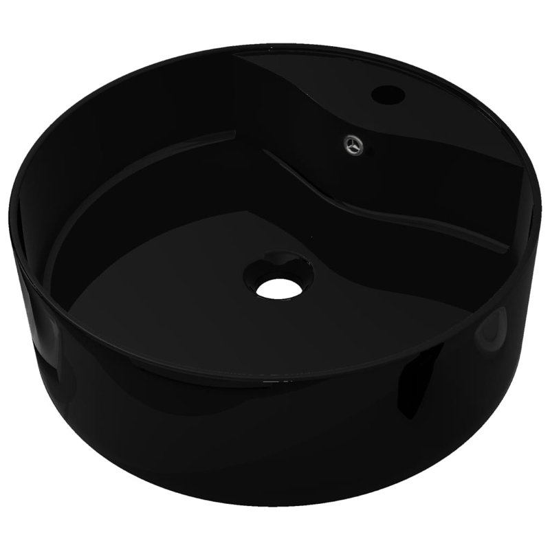 Ebern Designs Brana 30mm L x 465.1mm W Black Ceramic Circular Sink with Overflow