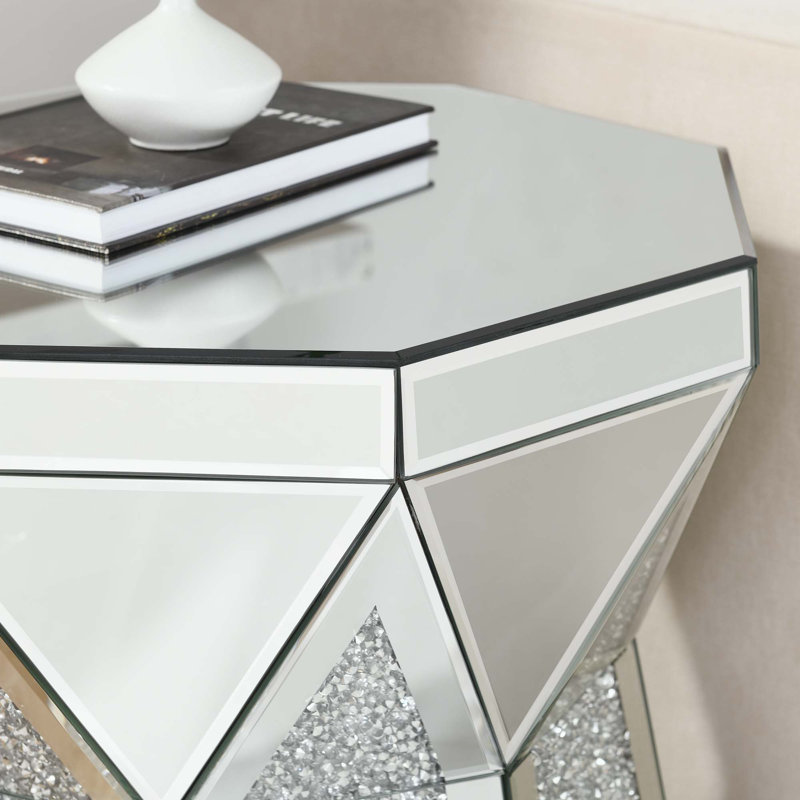 Table basse de style tambour avec incrustation de cristal miroir