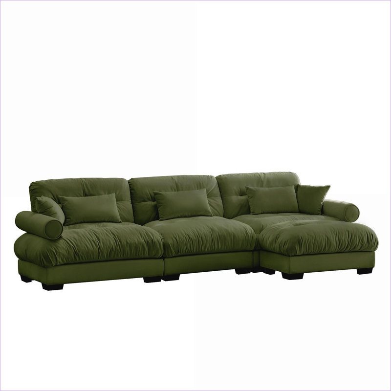 Luxurious Oversized Velvet Sectional, Olive Green Velvet, 35" H x 130" W x 37" D