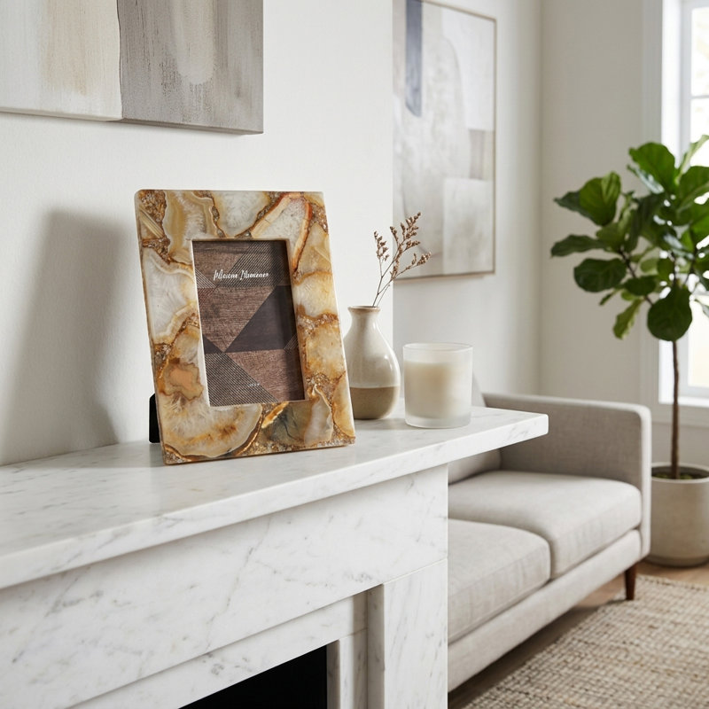 Cadre photo moderne Selenite pour table - Cadre photo décoratif pour la chambre à coucher, le bureau ou la maison - Blanc