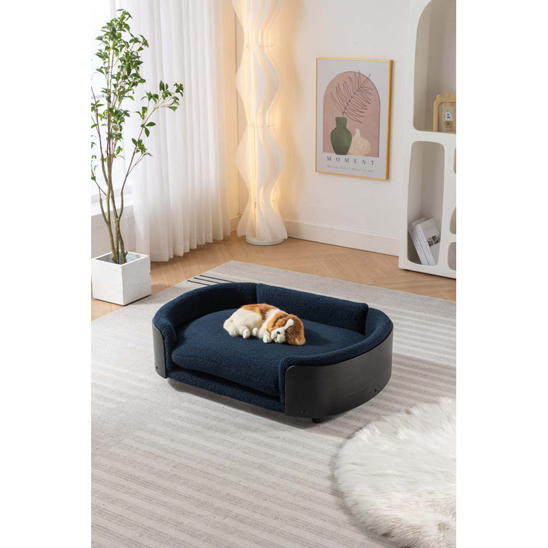 Canapé pour chien en bois massif Inira, L 26,38 po x P 16,14 po x H 9,84 po, Noir / bleu foncé