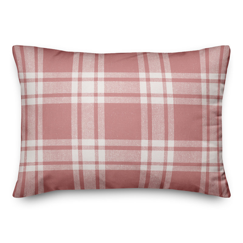 Housse et insert de coussin rectangulaire d'extérieur à carreaux Distress 17, Rose