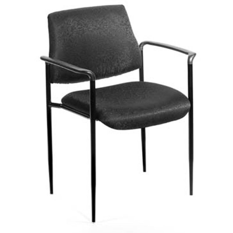 Modern Black Vinyl and Metal Stacking Chair with Comfort Arms