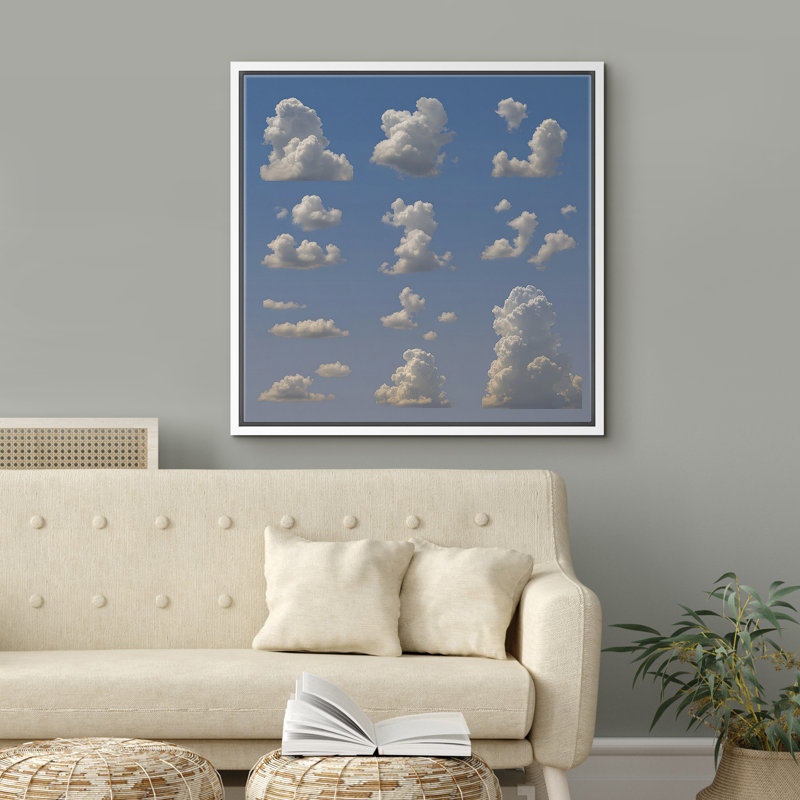 Clouds Wall Art, impression sur toile encadrée, décoration murale de chambre à coucher, H 16 po x l 16 po, Blanc