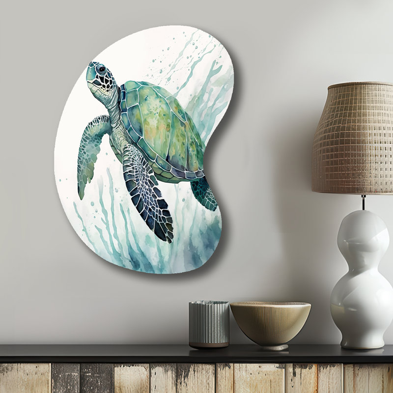 Clide - forme de perche de tortue animaux - art mural métallique asymétrique, H 31 po x l 22 po