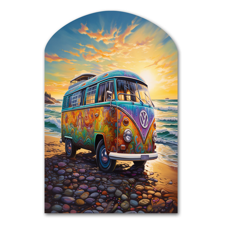 Magic Hippie Bus On The Beach - Car Van Shape Assymterical Wall Art, H 34 po x l 25 po