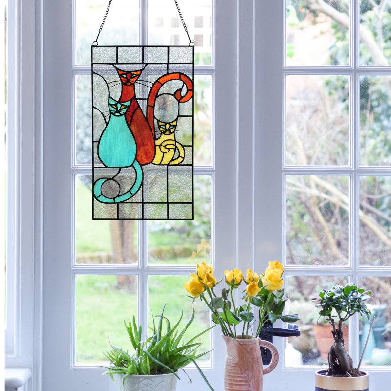 Cat stained glass wall art - Animals Window Panel