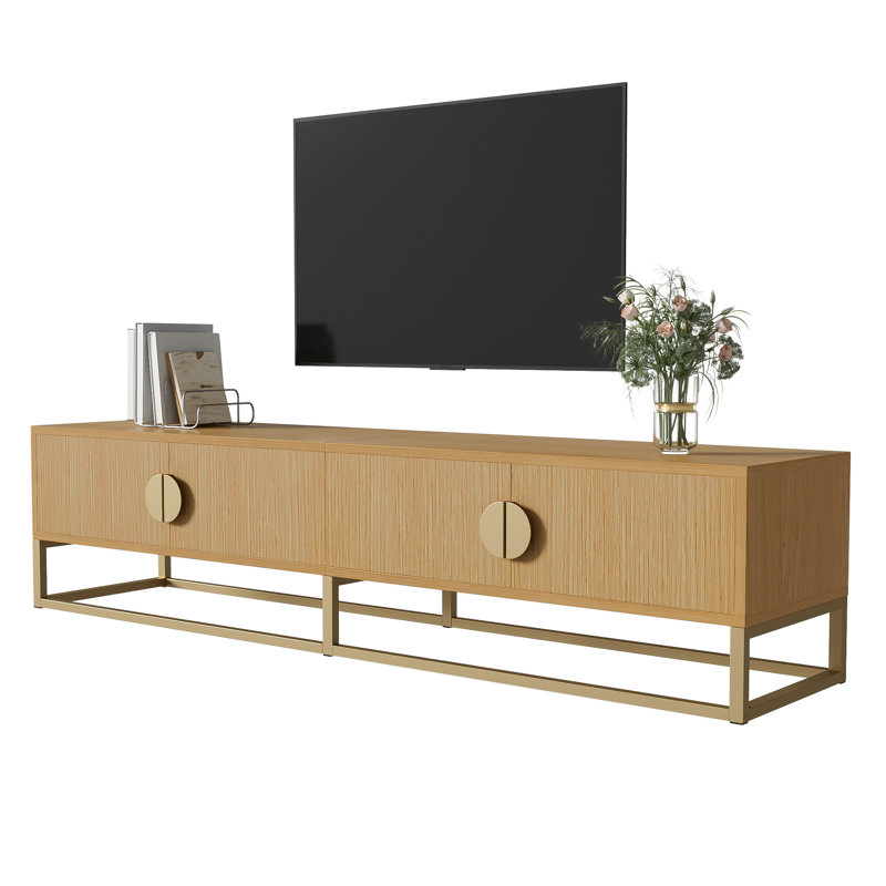 Unfinished TV Stand for TVs up to 75", Natural Wood/Gold