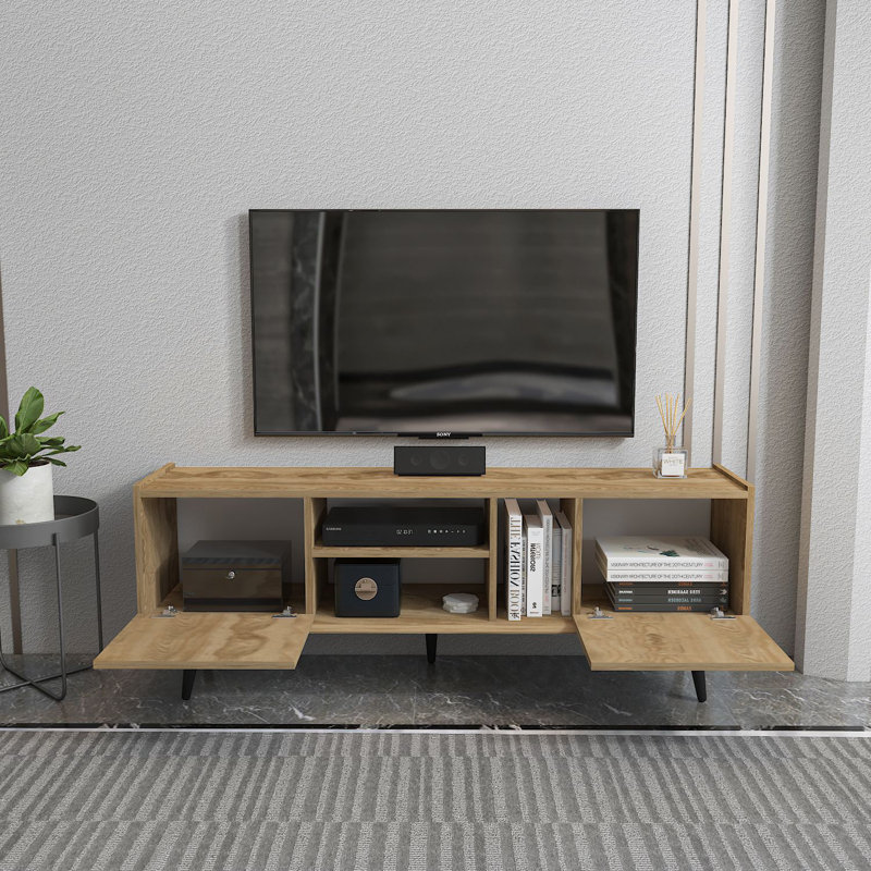 Modern TV Stand in Oud Oak, 60.8 x 22.3 x 12.3 inches | 100% Melamine Coated Particle Board, Thickness: 0.7 inches | Scandinavian Design for Stylish Living Rooms, Durable & Elegant with Ample Storage